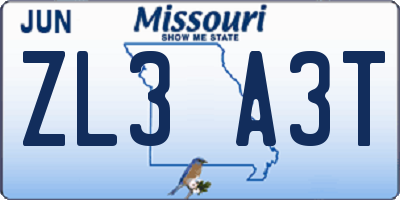 MO license plate ZL3A3T