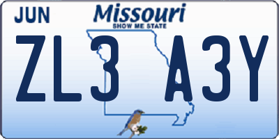 MO license plate ZL3A3Y