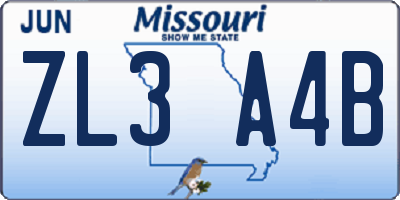 MO license plate ZL3A4B
