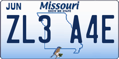 MO license plate ZL3A4E