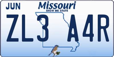 MO license plate ZL3A4R