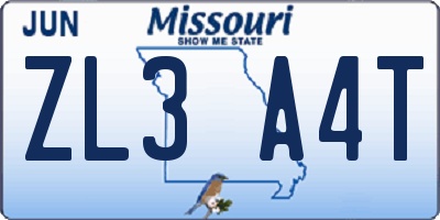 MO license plate ZL3A4T