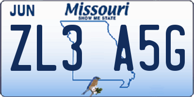MO license plate ZL3A5G