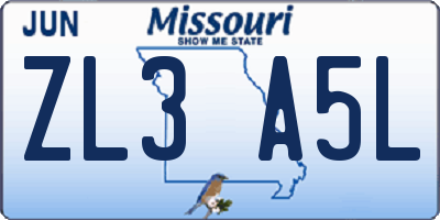 MO license plate ZL3A5L