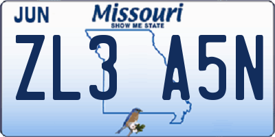 MO license plate ZL3A5N