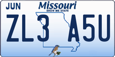 MO license plate ZL3A5U