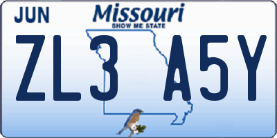 MO license plate ZL3A5Y