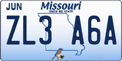 MO license plate ZL3A6A
