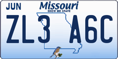 MO license plate ZL3A6C