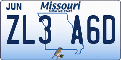 MO license plate ZL3A6D