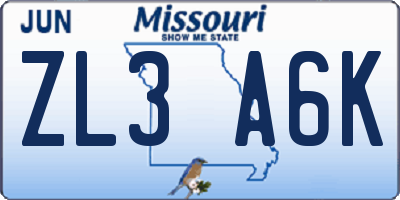 MO license plate ZL3A6K
