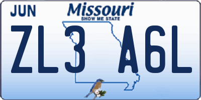 MO license plate ZL3A6L