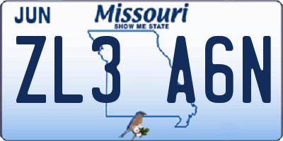 MO license plate ZL3A6N