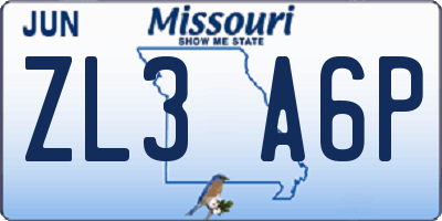 MO license plate ZL3A6P