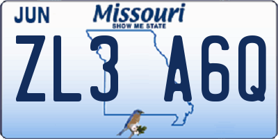 MO license plate ZL3A6Q
