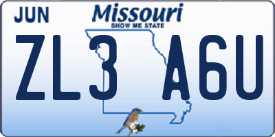 MO license plate ZL3A6U