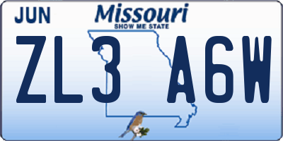 MO license plate ZL3A6W