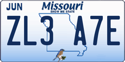 MO license plate ZL3A7E