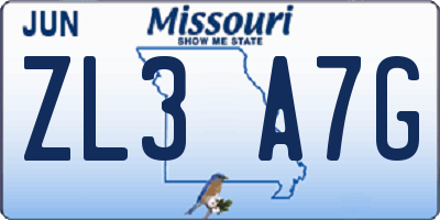 MO license plate ZL3A7G