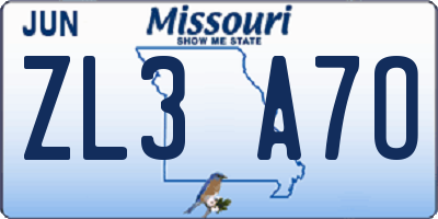 MO license plate ZL3A7O