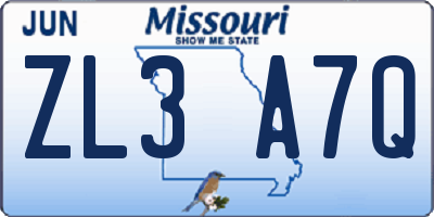 MO license plate ZL3A7Q
