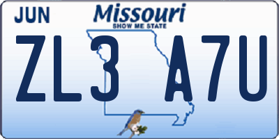 MO license plate ZL3A7U