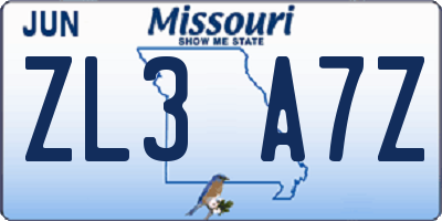 MO license plate ZL3A7Z