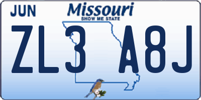 MO license plate ZL3A8J