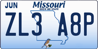 MO license plate ZL3A8P
