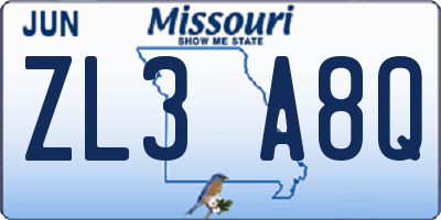 MO license plate ZL3A8Q