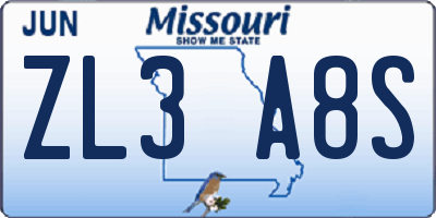MO license plate ZL3A8S