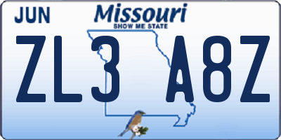 MO license plate ZL3A8Z