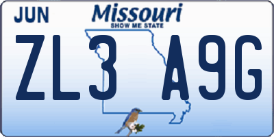 MO license plate ZL3A9G