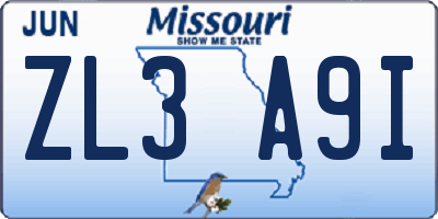 MO license plate ZL3A9I
