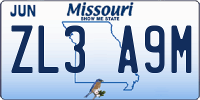 MO license plate ZL3A9M