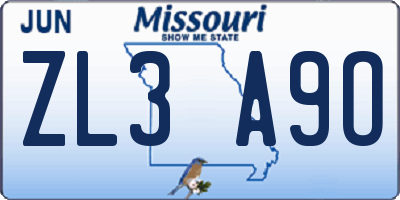 MO license plate ZL3A9O