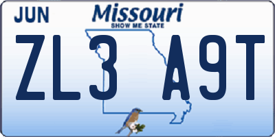 MO license plate ZL3A9T