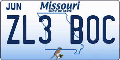 MO license plate ZL3B0C