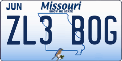 MO license plate ZL3B0G