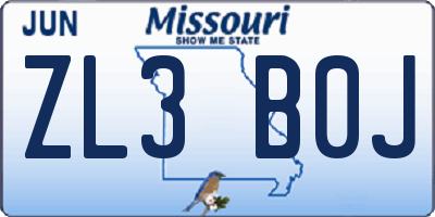 MO license plate ZL3B0J