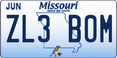 MO license plate ZL3B0M