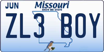 MO license plate ZL3B0Y