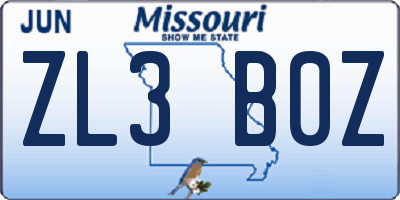 MO license plate ZL3B0Z