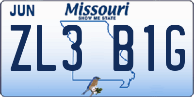 MO license plate ZL3B1G