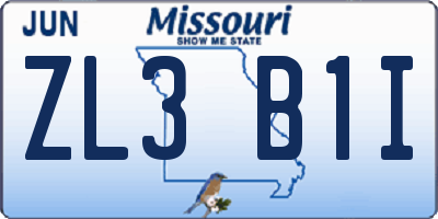 MO license plate ZL3B1I