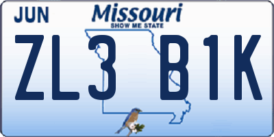 MO license plate ZL3B1K