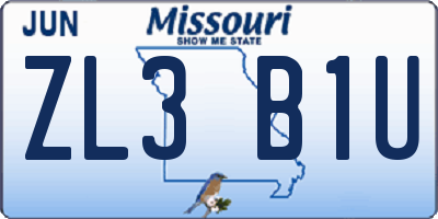 MO license plate ZL3B1U