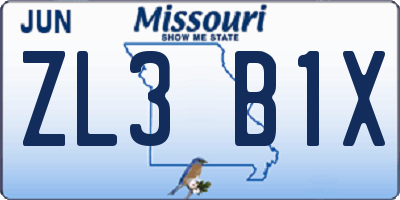MO license plate ZL3B1X