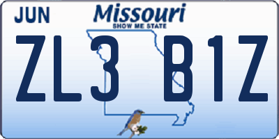 MO license plate ZL3B1Z