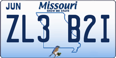MO license plate ZL3B2I